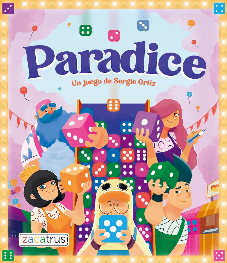 Paradice is a dice placement game that was published by Zacatrus in 2021 and the board game manufacturer was Boda Games Manufacturing.